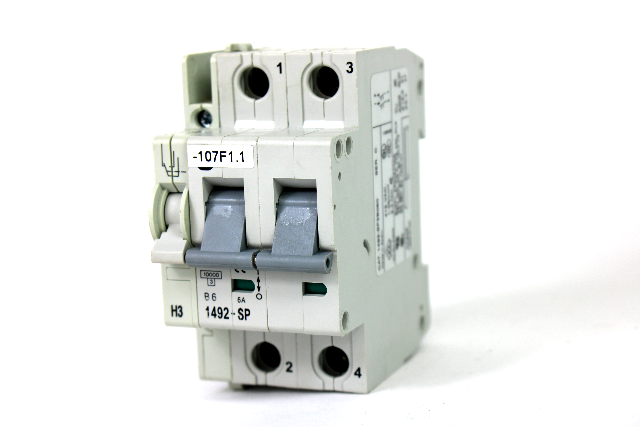 Allen Bradley 1492-SP2B060 Ser. C Circuit Breaker 2 Pole, 6Amp w/1492-ASPH3 Ser. C