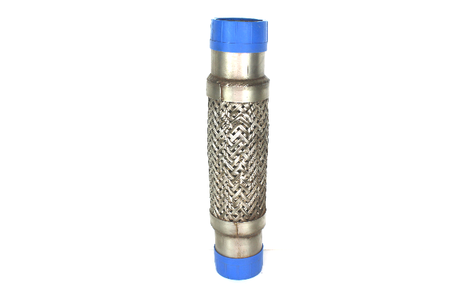 Stainless Braided Flex Pipe 2 1/4 Inch, Outside Diameter, Overall Length, 12 Inches, w/ Threaded Ends