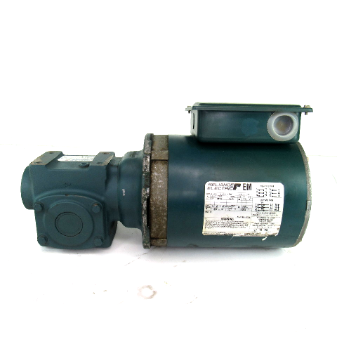 Reliance Electric P56X1338H Electric Motor, 1/2HP, 1725RPM, 230/460V w/ Dodge Tigear 13Q07R56 Right Angle Speed Reducer, 2.27HP, 7.5:1