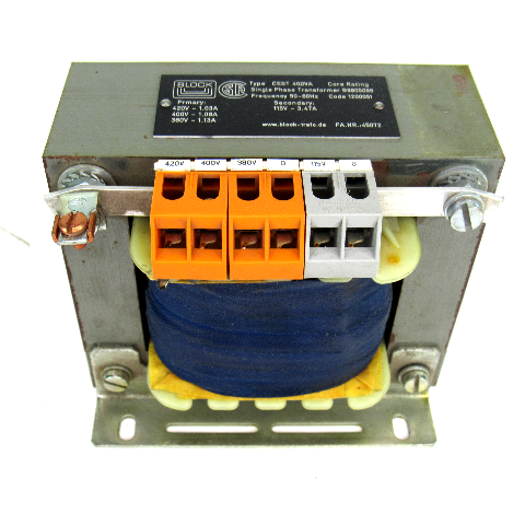 Block CEST 400VA Single Phase Transformer, 50/60Hz, 380-420V, 1.03~1.13 Amp, Secondary: 115V, 3.47 Amp