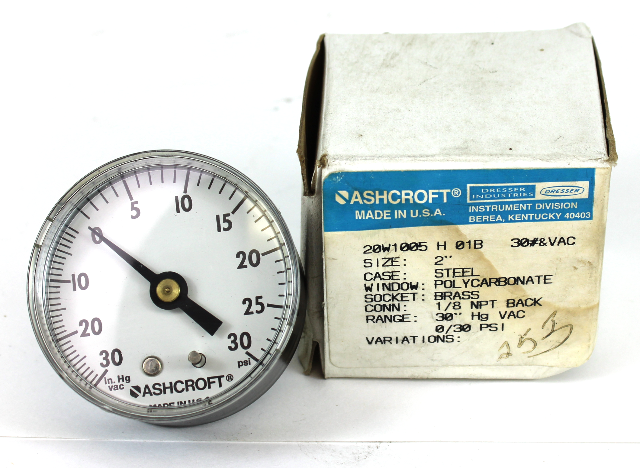 Ashcroft 20W1005 H 01B 2" Gauge 1/8" NPT NEW