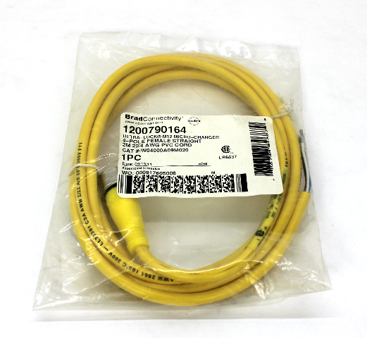 Woodhead W04000A09M020 4-Pole Female Straight 2M 22/4 AWG PVC Cord NEW
