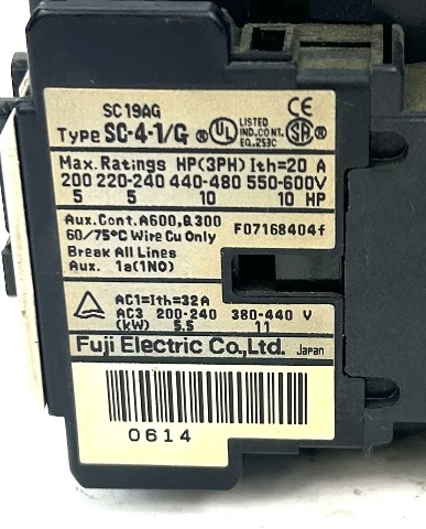 Fuji Electric SC-4-1/G SC19AG Motor Starter, 24 Coil Voltage