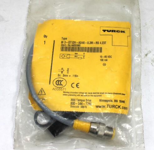 Turck BI 3-GT12H-AD4X-0.3M-RS 4.23T Proximity Switch 10-65 Vdc, 100 Ma New