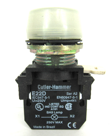 Cutler-Hammer White Pilot Light E22D Series A2 Contact Block 250 Volts