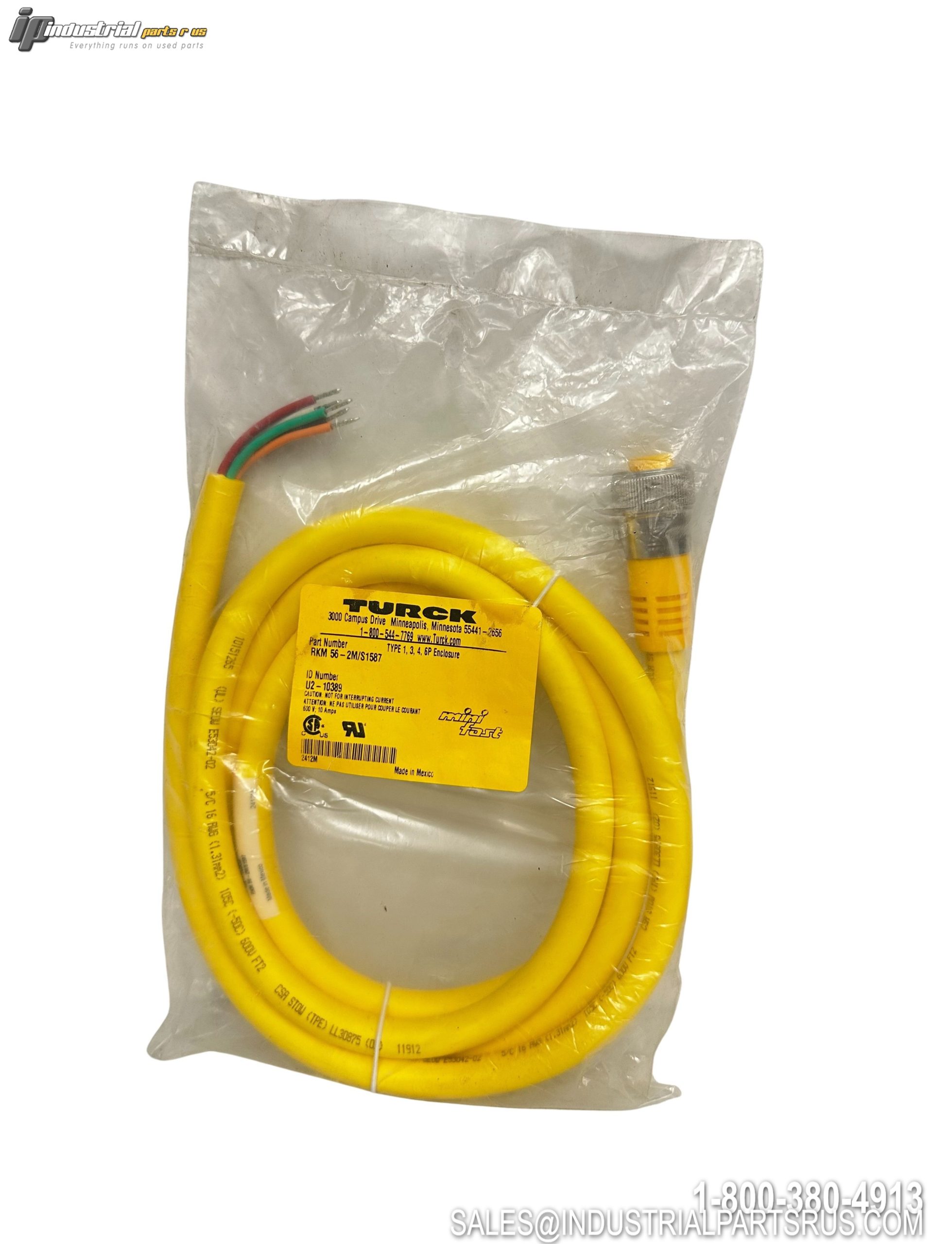 TURCK RKM 56-2M/S1587 Actuator Sensor Cordset 7/8" 5-Pin 2M Yellow