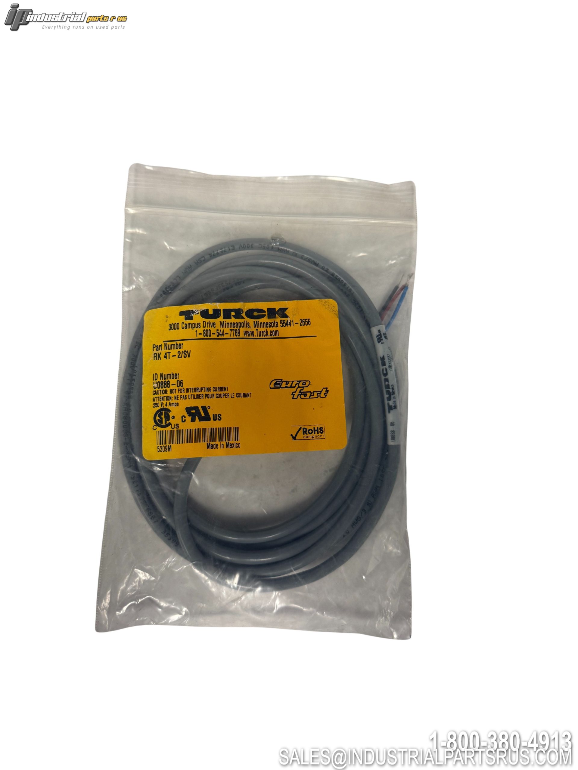 TURCK RK 4T-2/SV M12 Female Cordset 4 Conductor 2 Meter Gray PVC