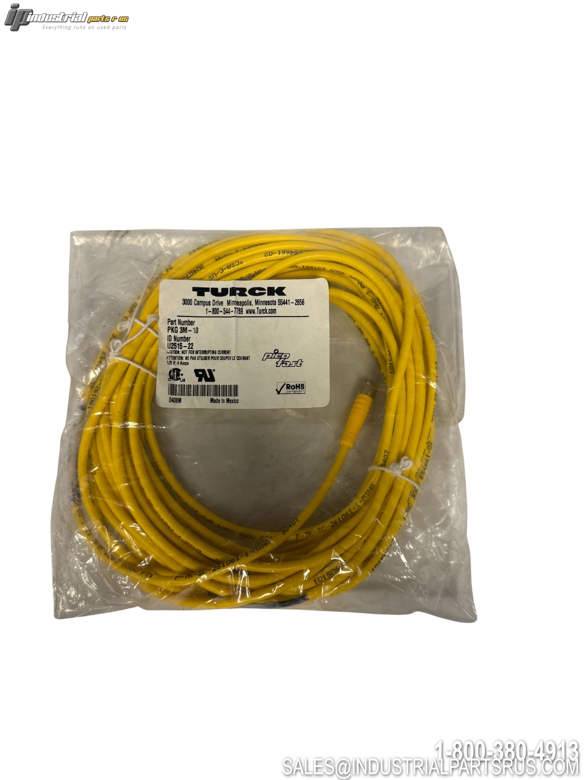 Turck PKG 3M-10 Picofast Sensor Cable M8 Female 10m 3x24AWG 125VAC/DC