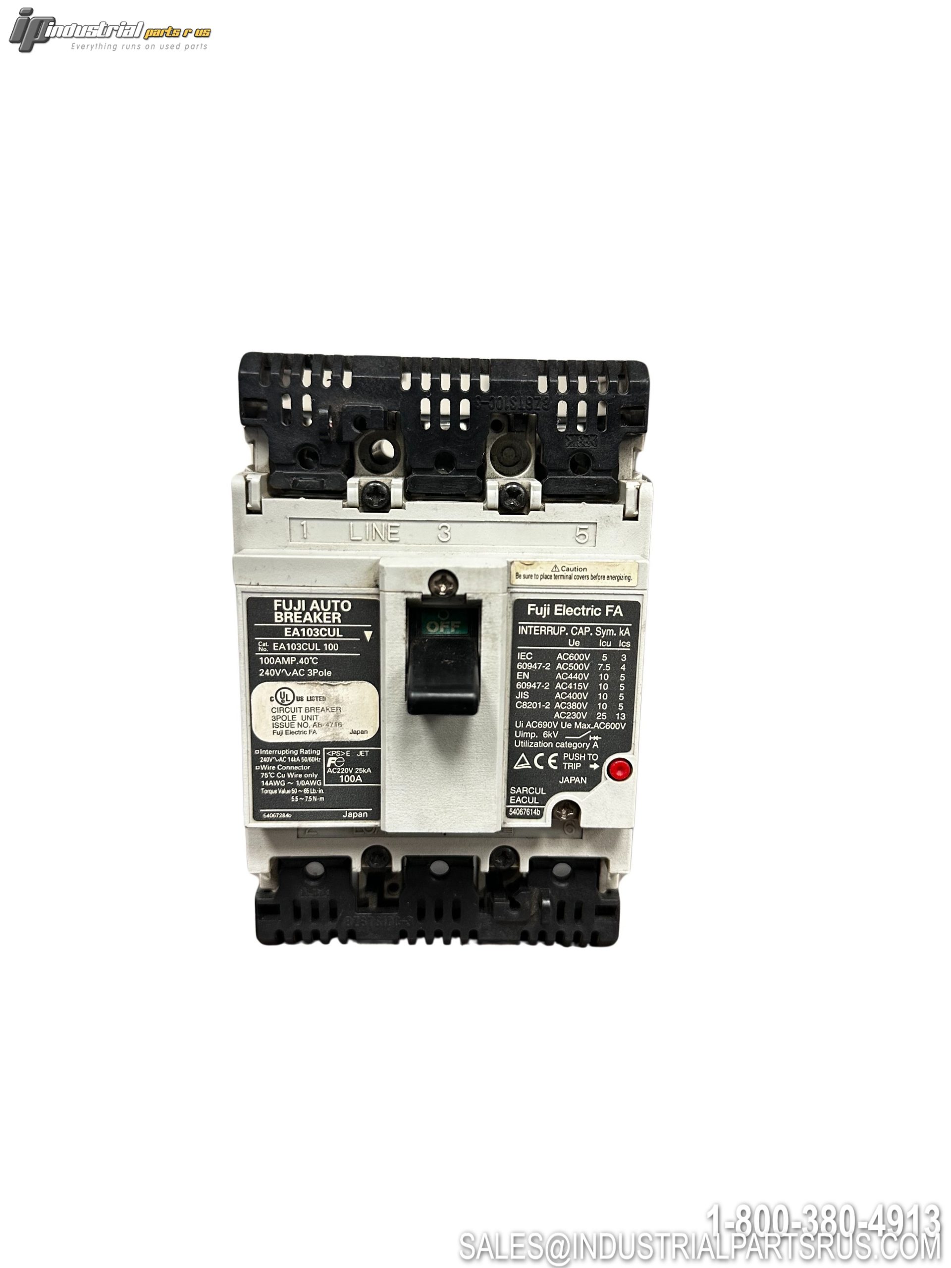 Fuji EA103CUL Molded Case Circuit Breaker 480Y/277V AC 3 Pole MCCB