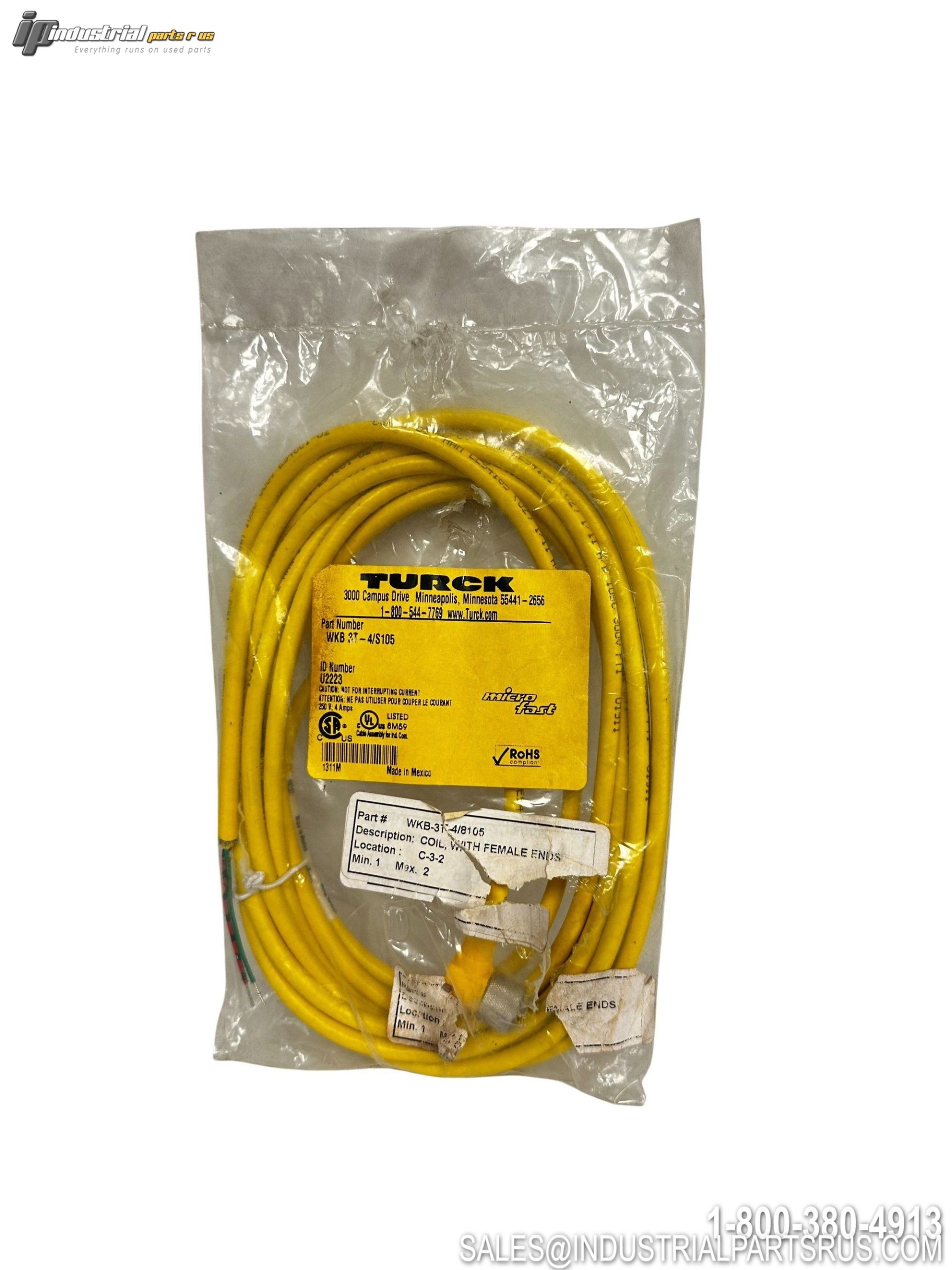 Turck WKB 3T-4/S105 Microfast Cordset 1/2-20 UNF 3-Wire 4m Shield