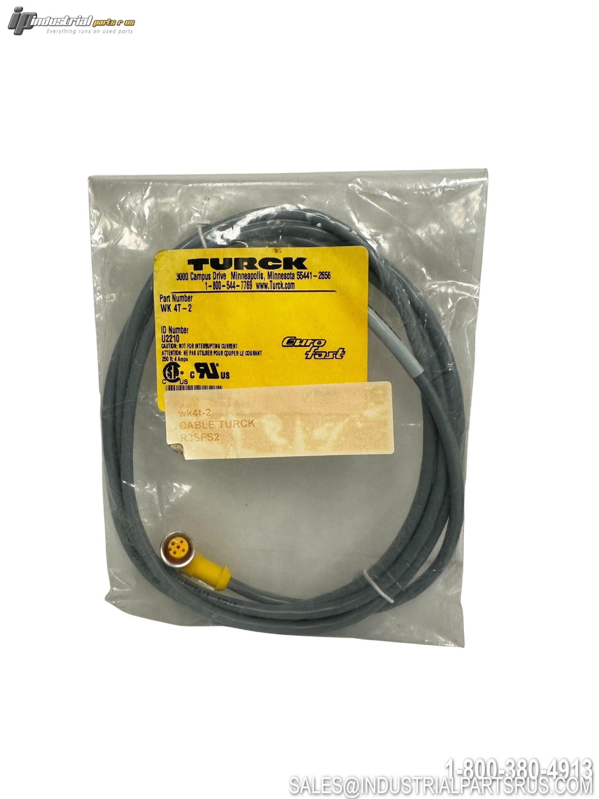 Turck WK 4T-2 M12 Female Right Angle Sensor Cable 2M Gray PVC 3 Conductor