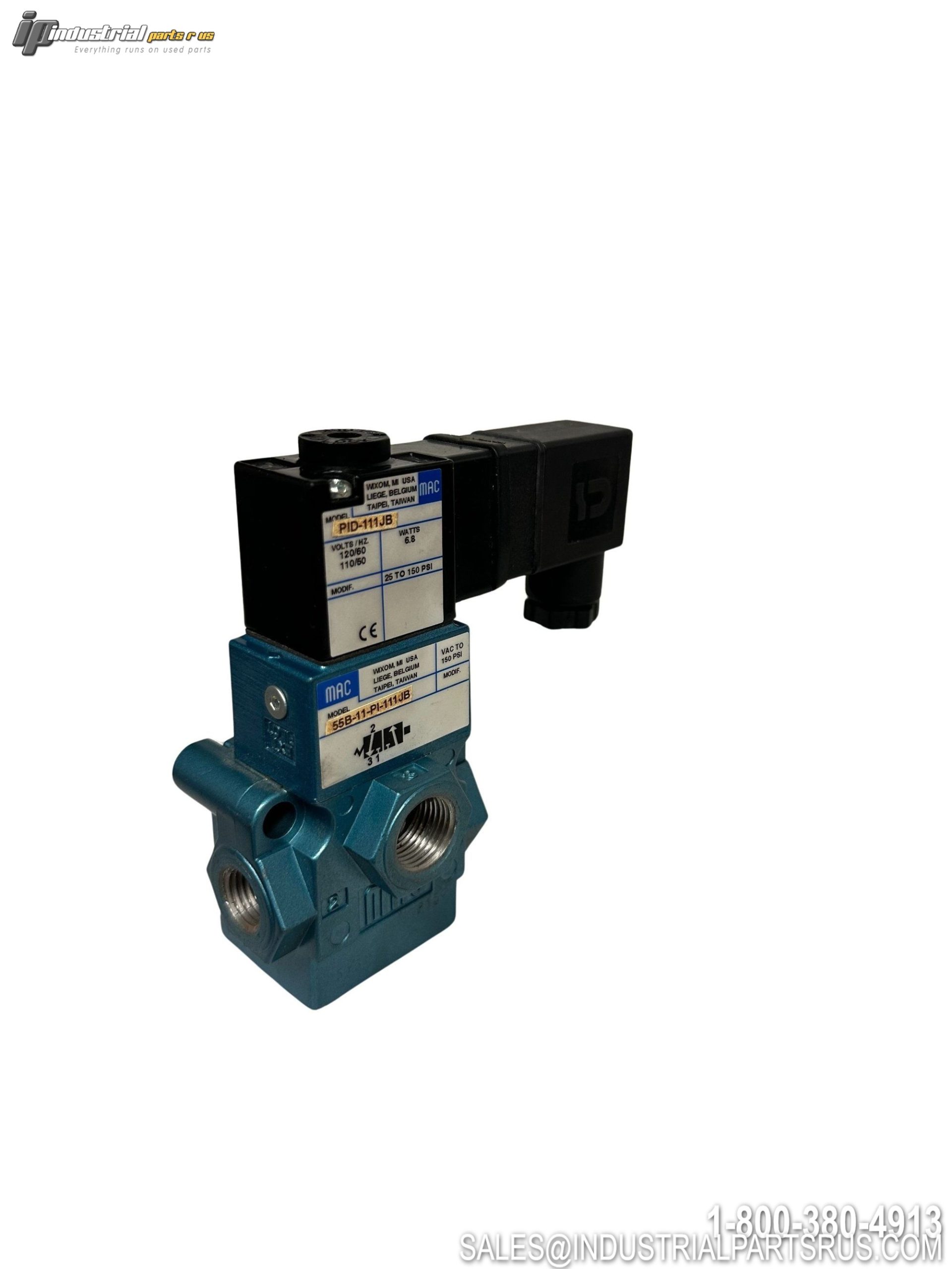 Mac 55B-11-PI-111JB 3-Way Solenoid Valve 120VAC 1/4" Rectangular W/PID-111JB